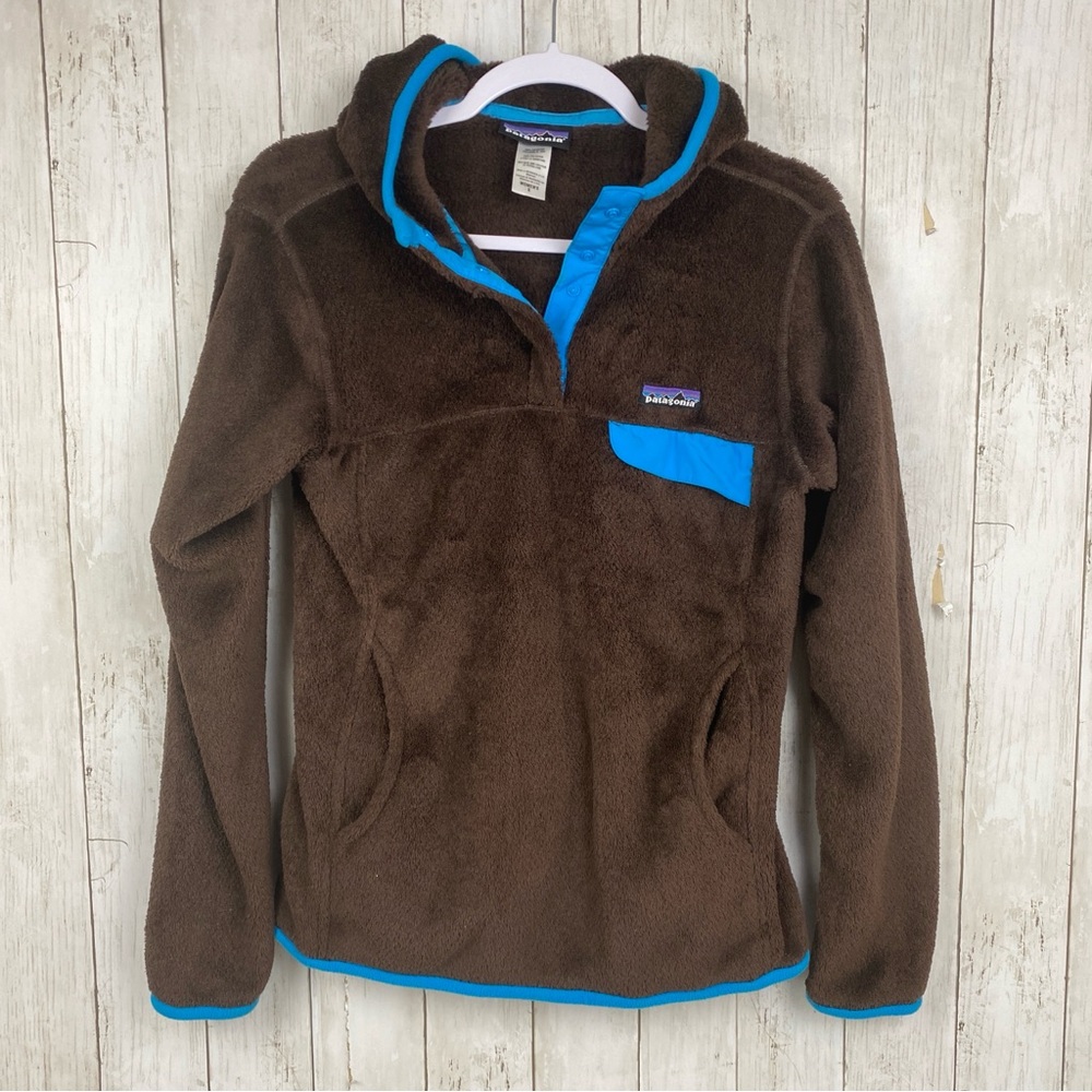 Patagonia Brown Fleece Pullover with Blue Trim
